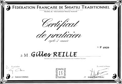 Certificat de praticien de la Fédération Française de Shiatsu Traditionnel
